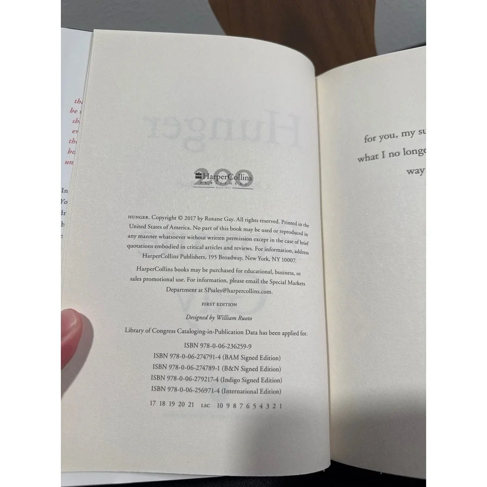 Hunger A Memoir of My Body Roxane Gay Hardcover First Edition 2017 HarperCollins